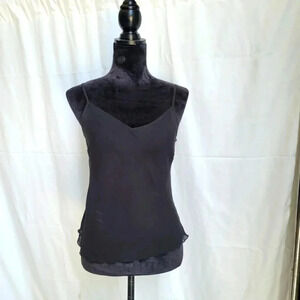 Bay Studio Career Womens Tank Top Sleeveless Layred Semi Sheer Black Petite M